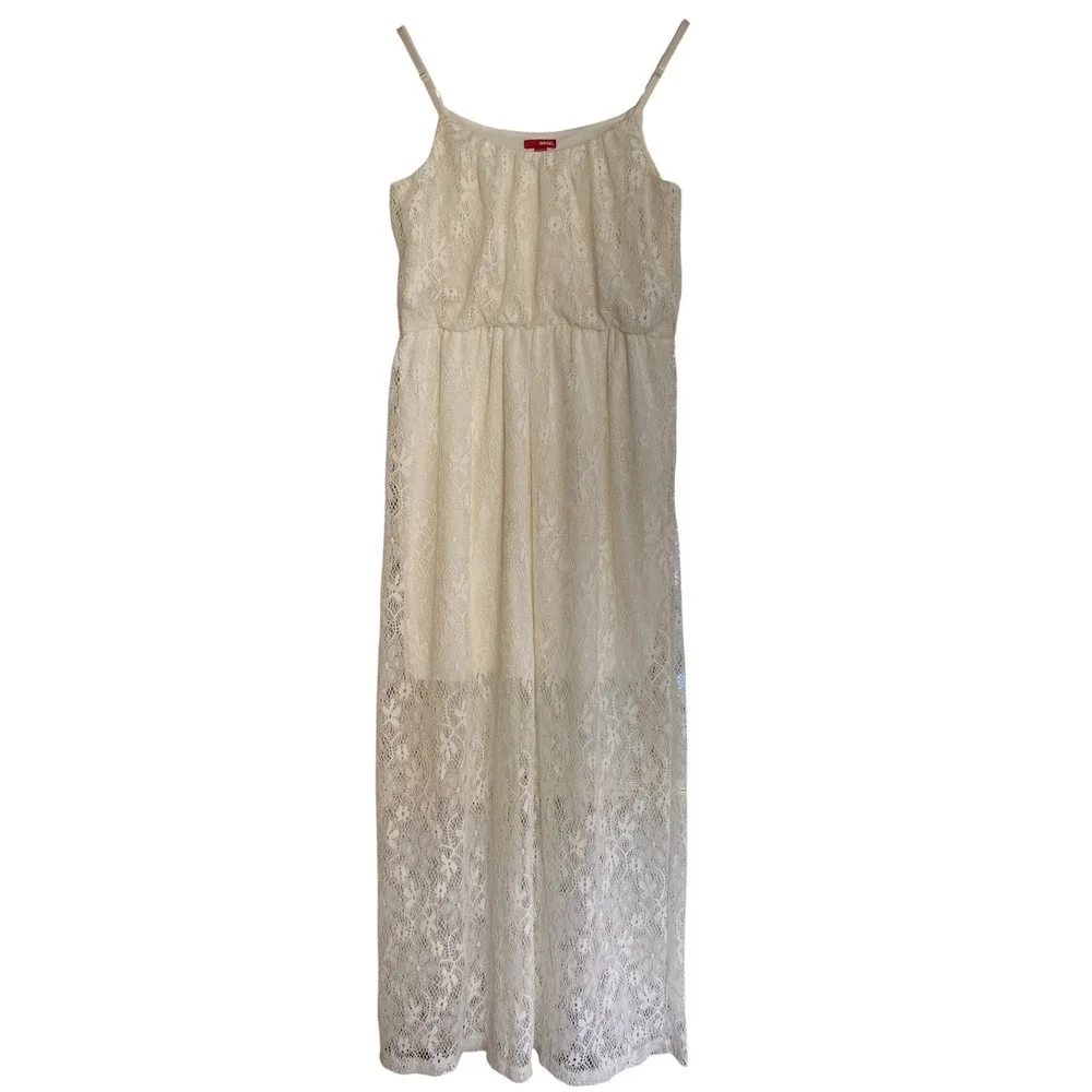 Bongo Womens Cream White Lace Maxi Dress Elastic Waist Boho‎ Cottagecore Large